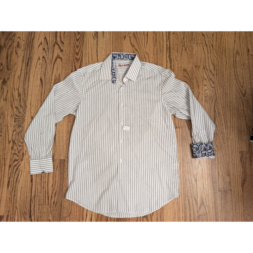 NWT Robert Graham Shirt Mens L / XL Striped Long Sleeve Button Down Paisley Cuff